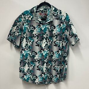 Robert Graham Teal and Black Floral Men's Shirt XL